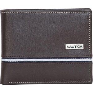 Men's  Ribbon - Brown Bifold Leather Wallet RFID Blocking ID Window Card Slots